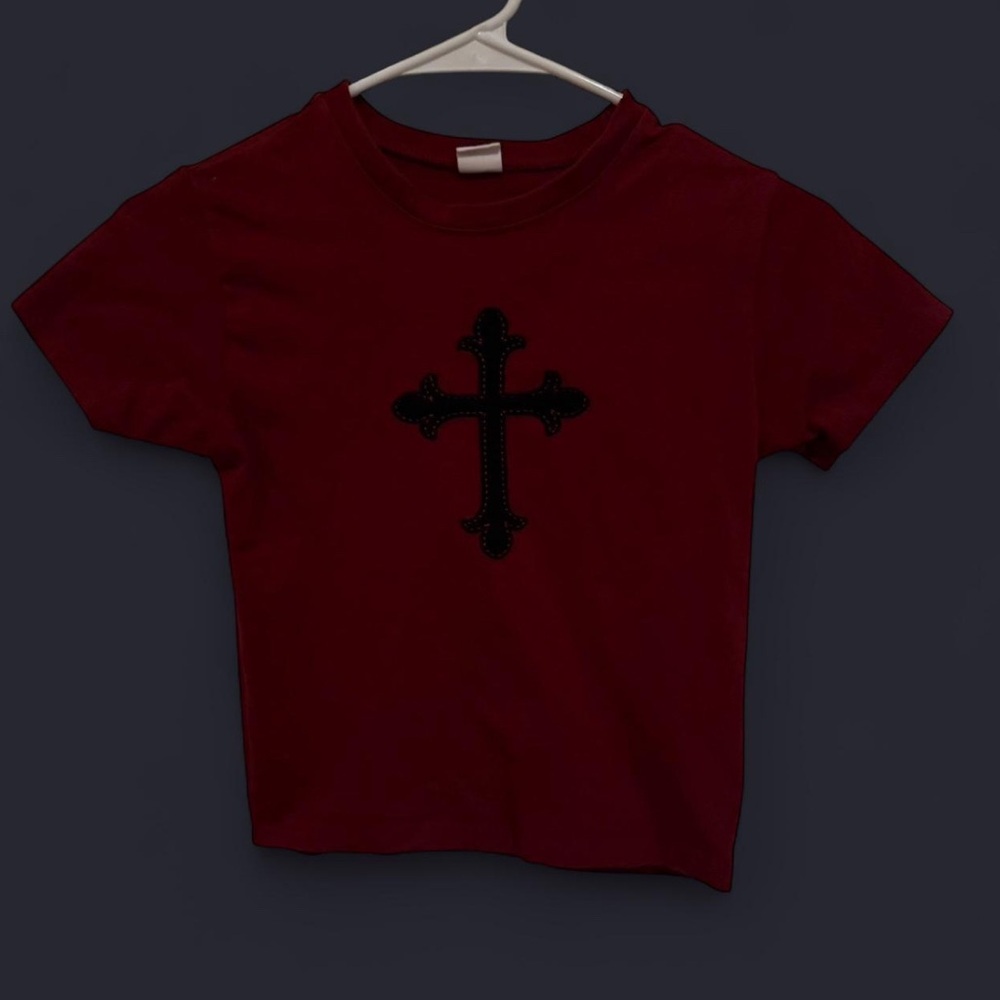 Maroon Crop Top with Cross